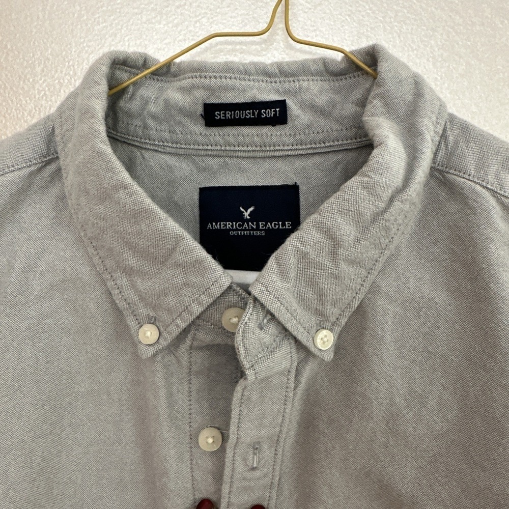 American Eagle Soft Mens Grey Short Sleeve Shirt 100% Cotton‎ Size Large - Picture 8 of 9